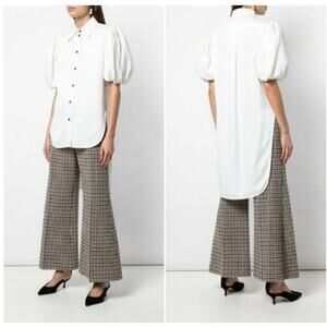 Khaite Roberta Puff Sleeve Button Up Top Small Ivory Cream Hi Low Minimalist